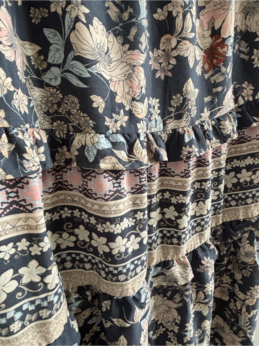 Sienna Sky LARGE Navy Floral Tiered Maxi Skirt Boho Cottagecore Prairie - Picture 5 of 9